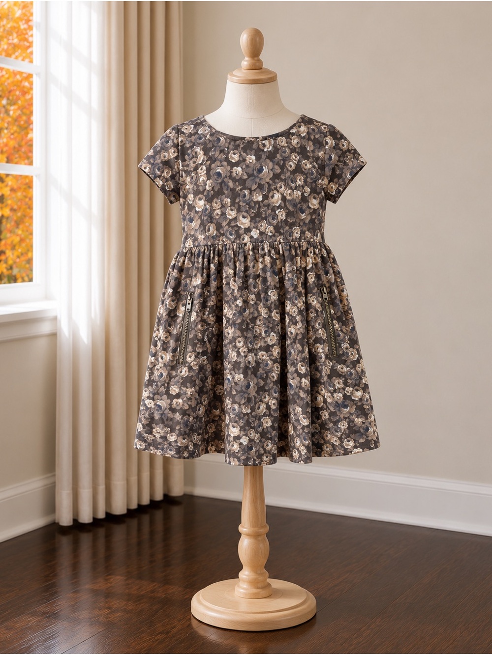 GAP Girls' Floral Dress in Cream & Grey